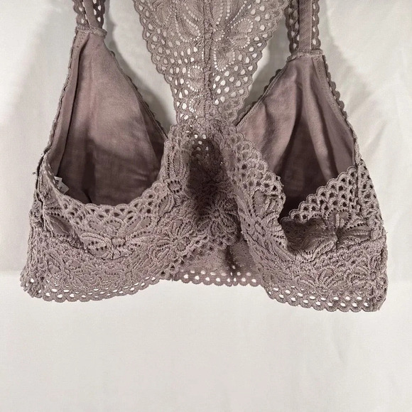 aerie Bralette Women's Large Dark Pink Floral Lace Open Knit Straps Pull On - Picture 8 of 8